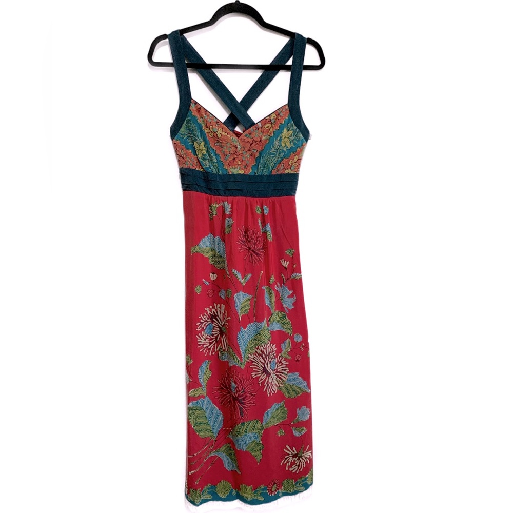 Anthropologie Edme & Esyllte 100% Silk Floral Print Maxi Dress